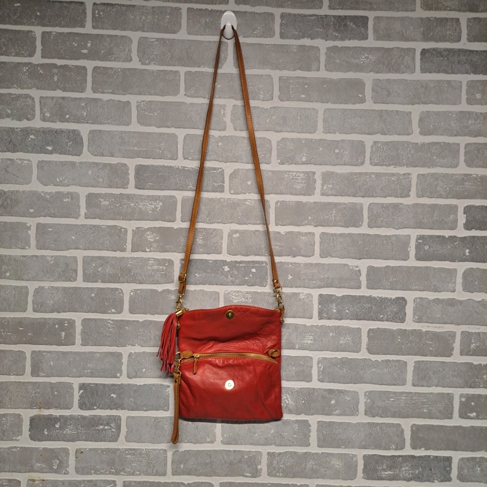 Borse in Pelle Genuine Leather Deep Red‎ Leather Foldover Crossbody Handbag